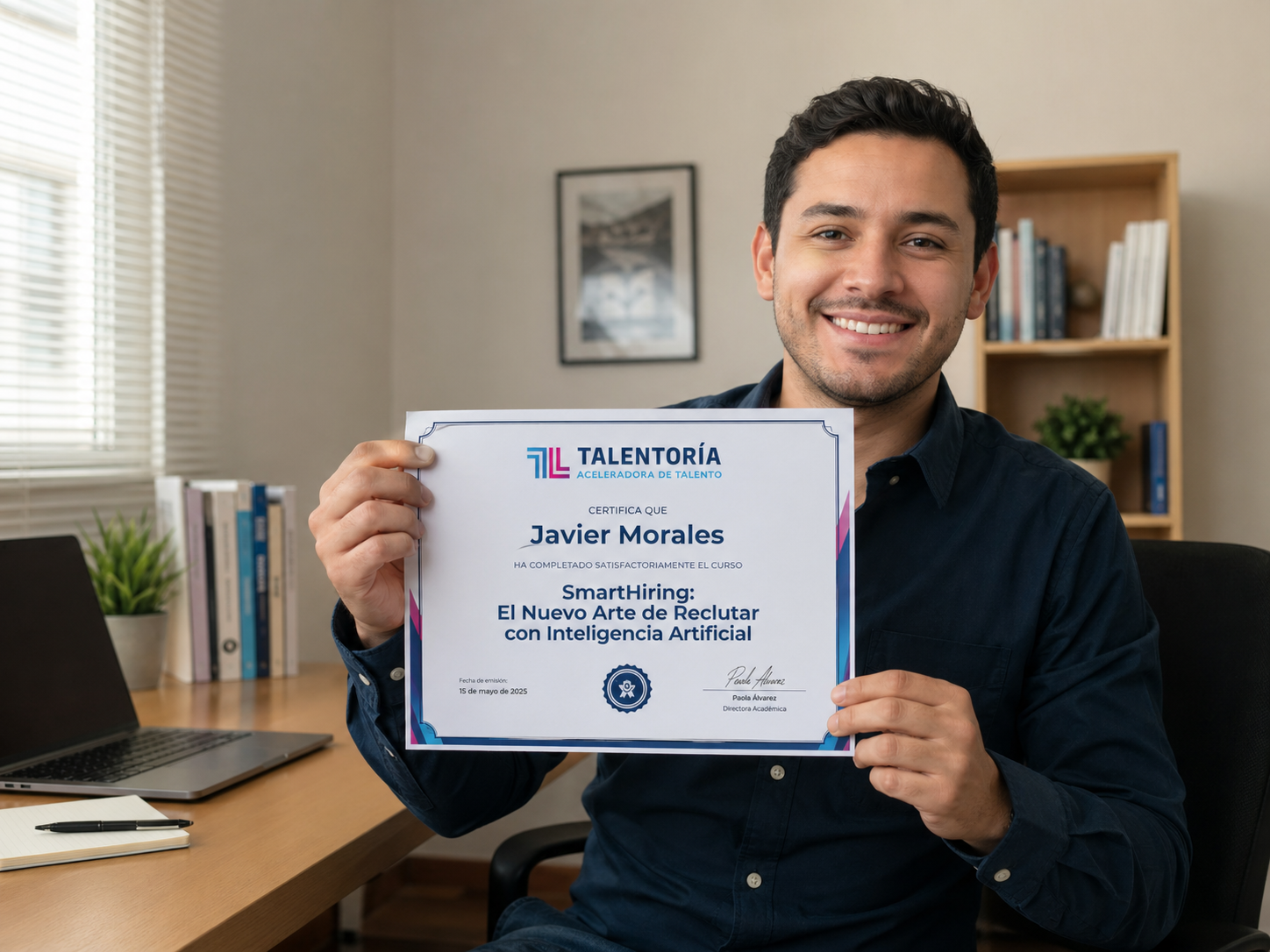 Javier Morales con certificado del curso SmartHiring