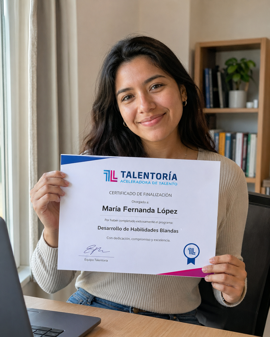 María Fernanda López con certificado Talentoría